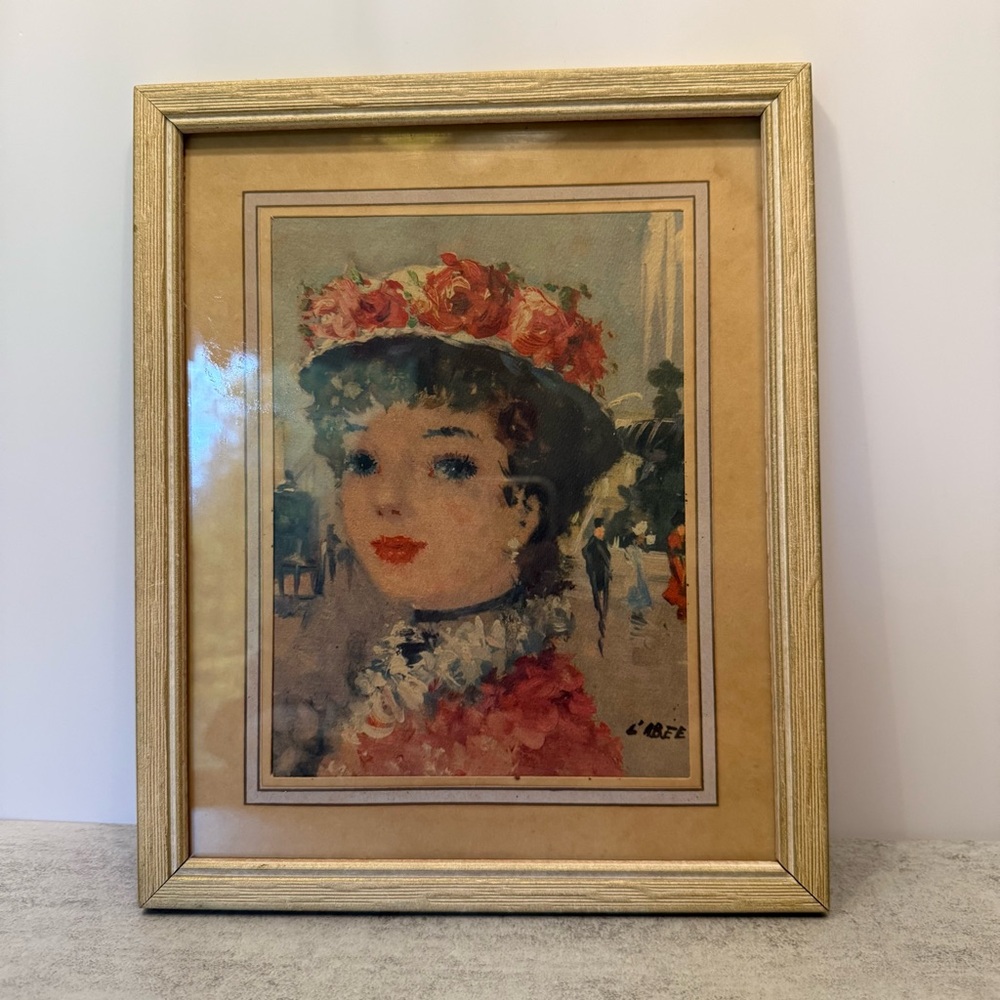 Vintage Framed Print Young French Girl Signed L'Abee MCM Belles of Paris